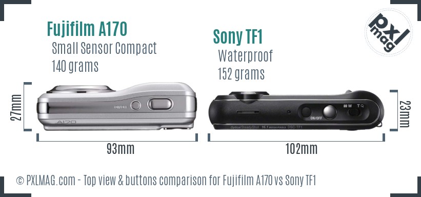 Fujifilm A170 vs Sony TF1 top view buttons comparison