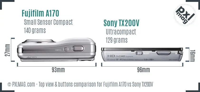Fujifilm A170 vs Sony TX200V top view buttons comparison Fujifilm A170 vs Sony TX200V top view buttons comparison