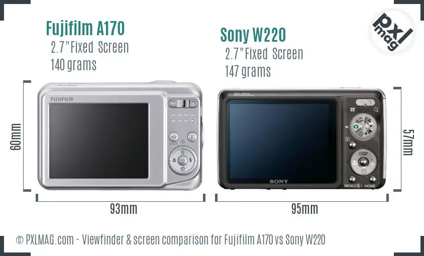 Fujifilm A170 vs Sony W220 Screen and Viewfinder comparison