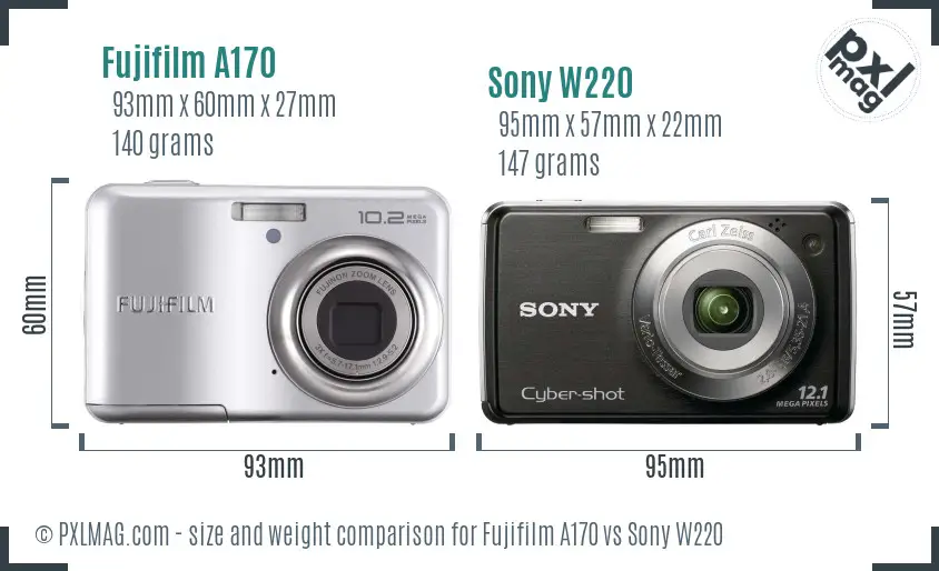 Fujifilm A170 vs Sony W220 size comparison