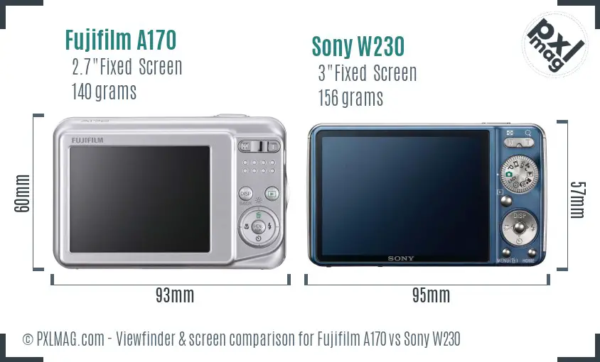 Fujifilm A170 vs Sony W230 Screen and Viewfinder comparison