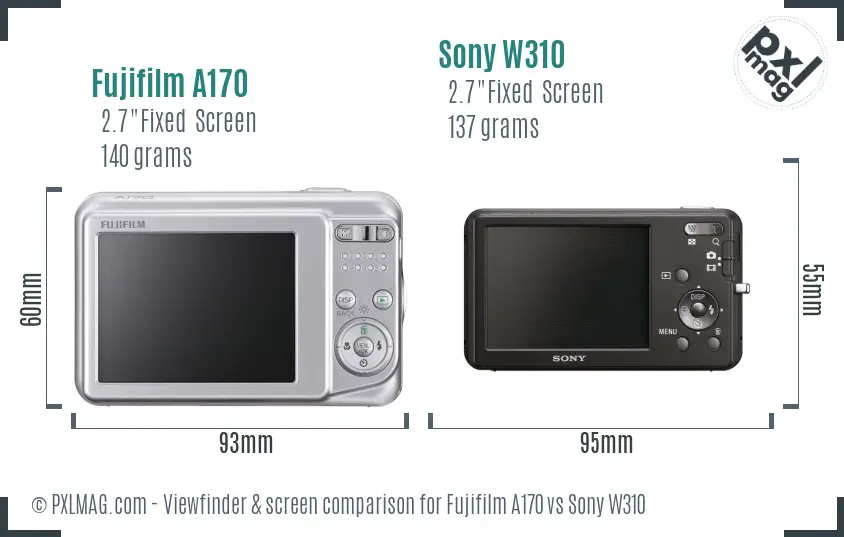 Fujifilm A170 vs Sony W310 Screen and Viewfinder comparison