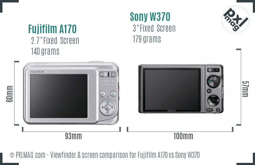 Fujifilm A170 vs Sony W370 Screen and Viewfinder comparison