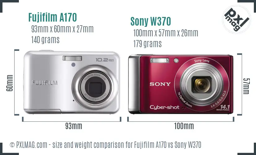 Fujifilm A170 vs Sony W370 size comparison