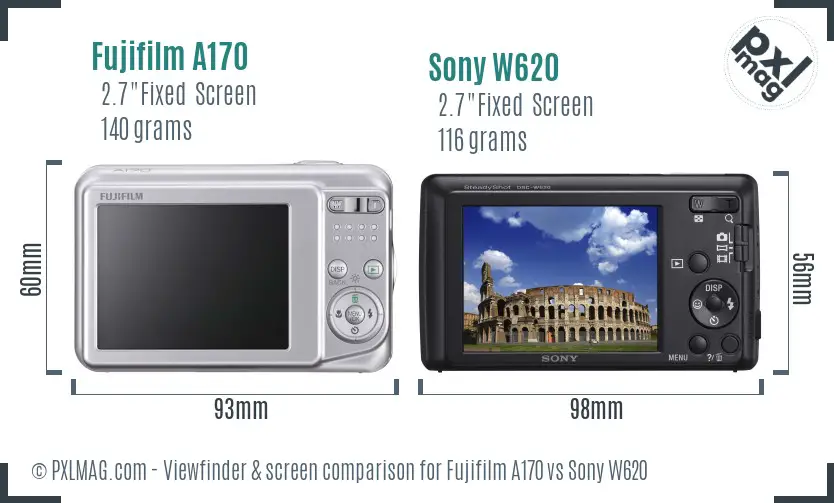 Fujifilm A170 vs Sony W620 Screen and Viewfinder comparison