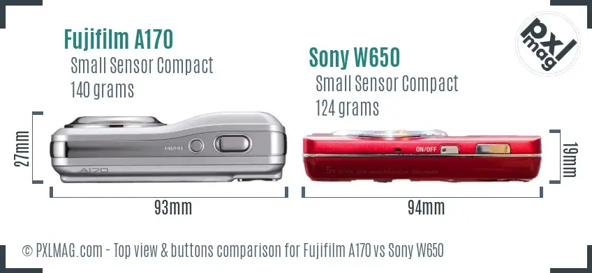 Fujifilm A170 vs Sony W650 top view buttons comparison