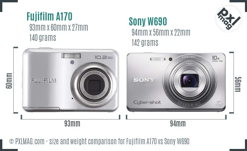Fujifilm A170 vs Sony W690 size comparison Fujifilm A170 vs Sony W690 size comparison