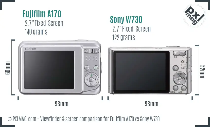 Fujifilm A170 vs Sony W730 Screen and Viewfinder comparison