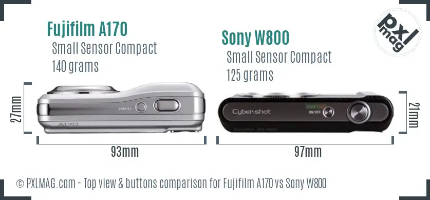 Fujifilm A170 vs Sony W800 top view buttons comparison Fujifilm A170 vs Sony W800 top view buttons comparison