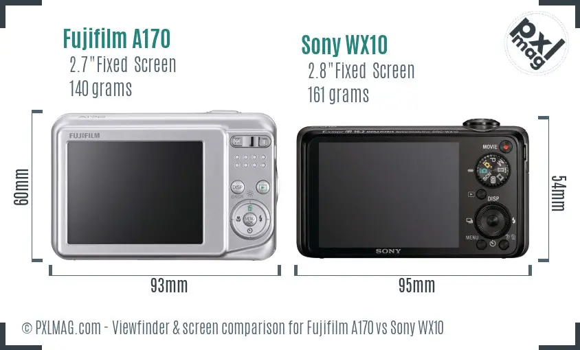 Fujifilm A170 vs Sony WX10 Screen and Viewfinder comparison Fujifilm A170 vs Sony WX10 Screen and Viewfinder comparison
