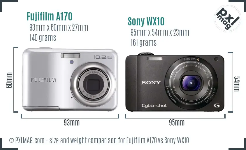 Fujifilm A170 vs Sony WX10 size comparison Fujifilm A170 vs Sony WX10 size comparison