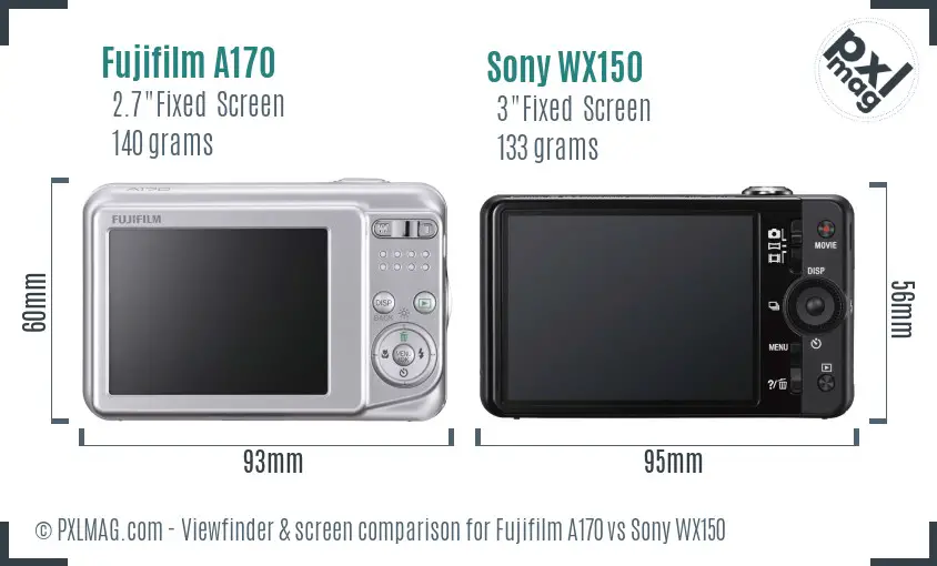 Fujifilm A170 vs Sony WX150 Screen and Viewfinder comparison