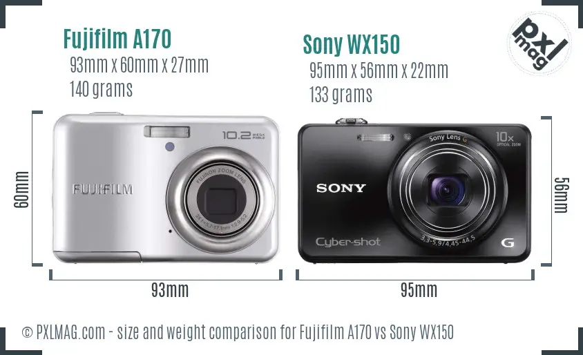 Fujifilm A170 vs Sony WX150 size comparison