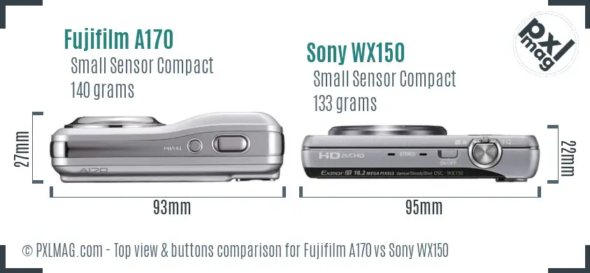 Fujifilm A170 vs Sony WX150 top view buttons comparison