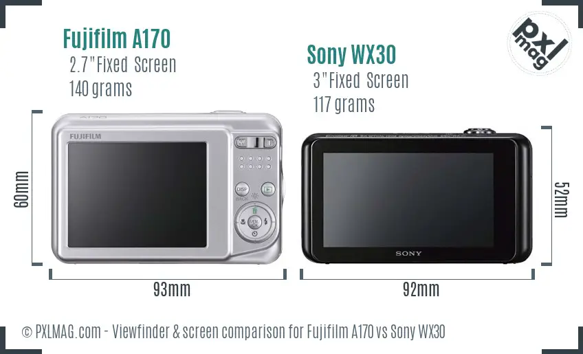 Fujifilm A170 vs Sony WX30 Screen and Viewfinder comparison Fujifilm A170 vs Sony WX30 Screen and Viewfinder comparison