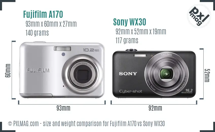 Fujifilm A170 vs Sony WX30 size comparison Fujifilm A170 vs Sony WX30 size comparison