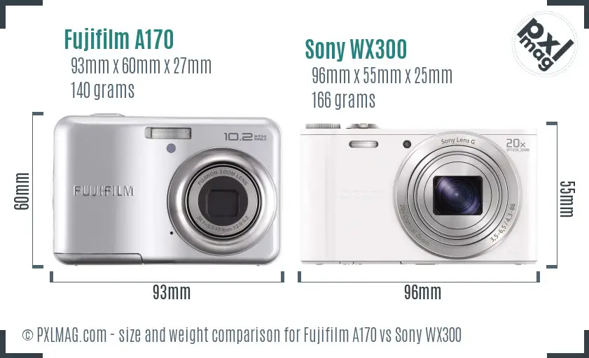 Fujifilm A170 vs Sony WX300 size comparison