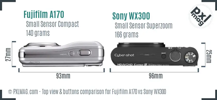 Fujifilm A170 vs Sony WX300 top view buttons comparison