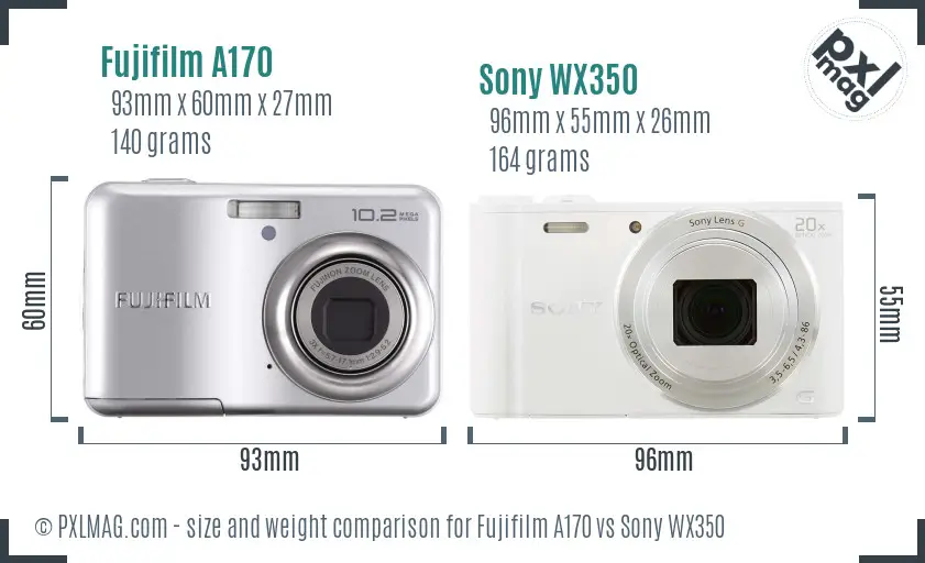 Fujifilm A170 vs Sony WX350 size comparison