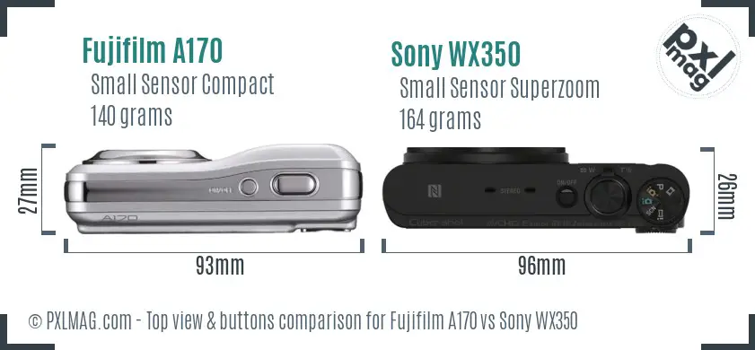 Fujifilm A170 vs Sony WX350 top view buttons comparison