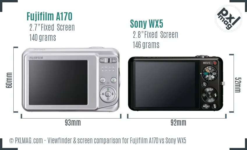 Fujifilm A170 vs Sony WX5 Screen and Viewfinder comparison