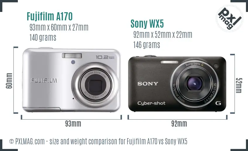 Fujifilm A170 vs Sony WX5 size comparison