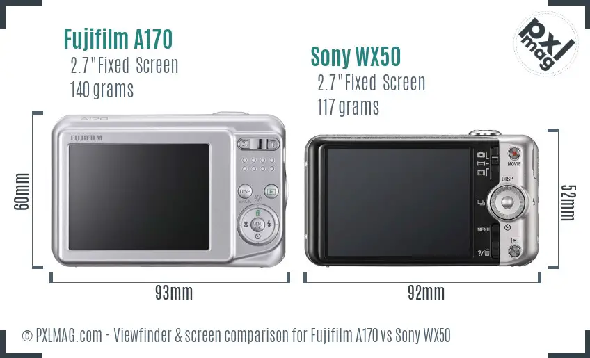 Fujifilm A170 vs Sony WX50 Screen and Viewfinder comparison