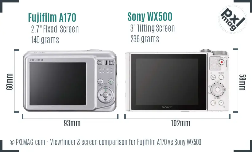 Fujifilm A170 vs Sony WX500 Screen and Viewfinder comparison