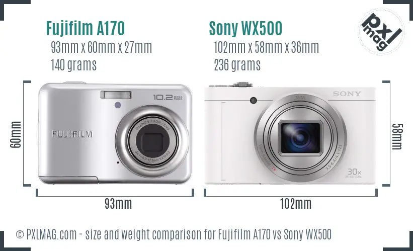 Fujifilm A170 vs Sony WX500 size comparison