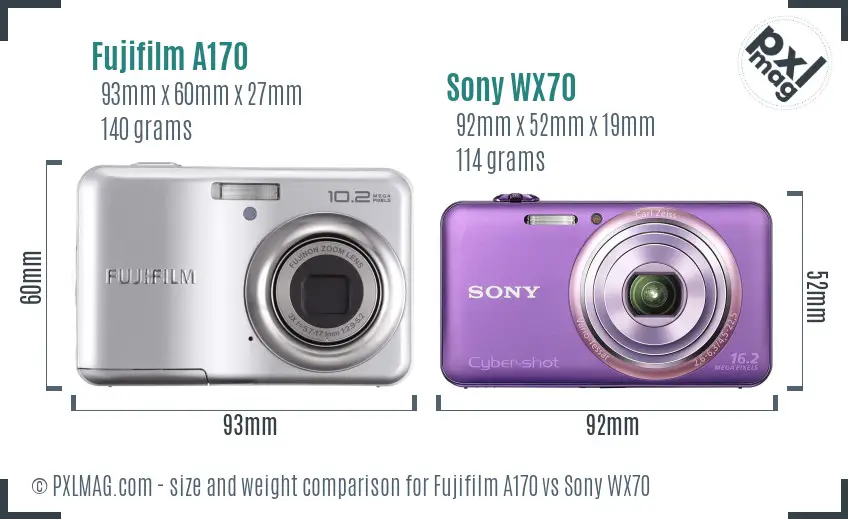 Fujifilm A170 vs Sony WX70 size comparison