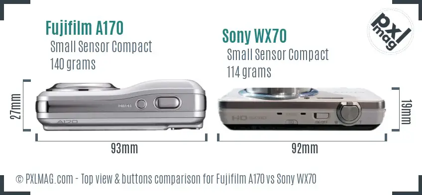 Fujifilm A170 vs Sony WX70 top view buttons comparison