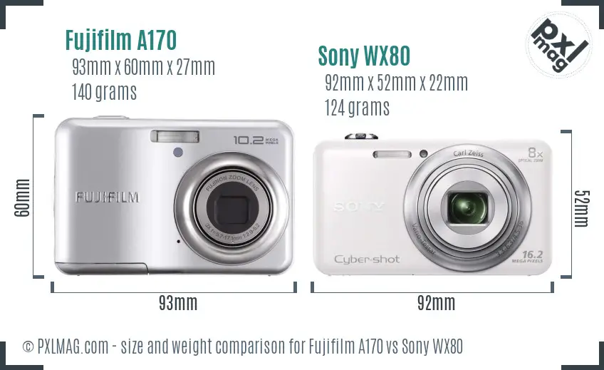 Fujifilm A170 vs Sony WX80 size comparison