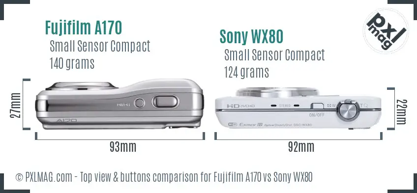 Fujifilm A170 vs Sony WX80 top view buttons comparison