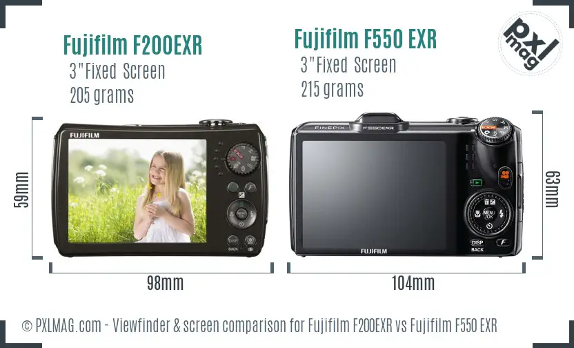 Fujifilm F200EXR vs Fujifilm F550 EXR Screen and Viewfinder comparison Fujifilm F200EXR vs Fujifilm F550 EXR Screen and Viewfinder comparison