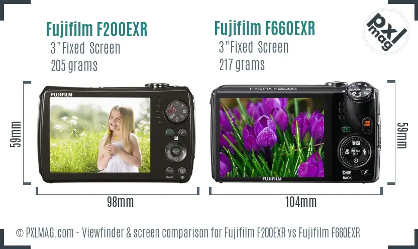 Fujifilm F200EXR vs Fujifilm F660EXR Screen and Viewfinder comparison Fujifilm F200EXR vs Fujifilm F660EXR Screen and Viewfinder comparison