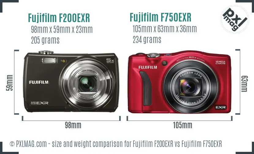 Fujifilm F200EXR vs Fujifilm F750EXR size comparison