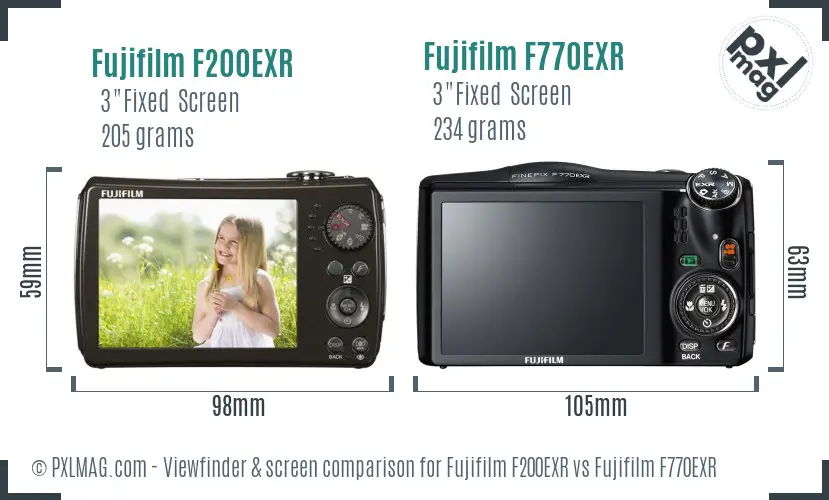 Fujifilm F200EXR vs Fujifilm F770EXR Screen and Viewfinder comparison