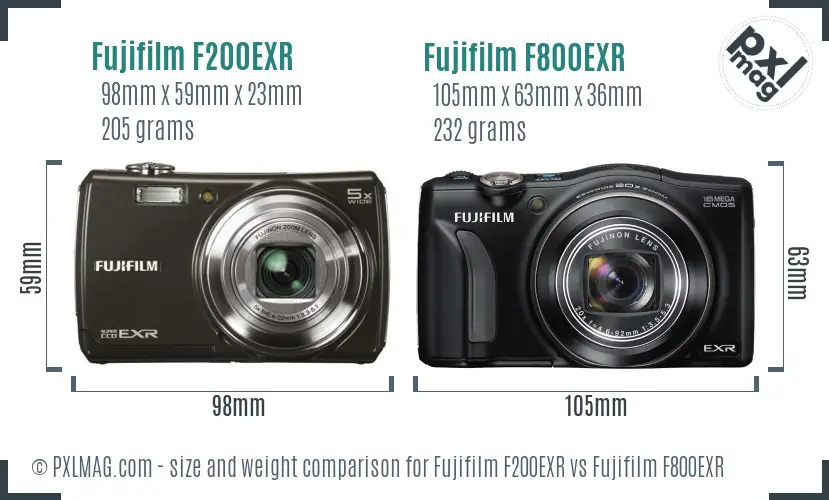 Fujifilm F200EXR vs Fujifilm F800EXR size comparison