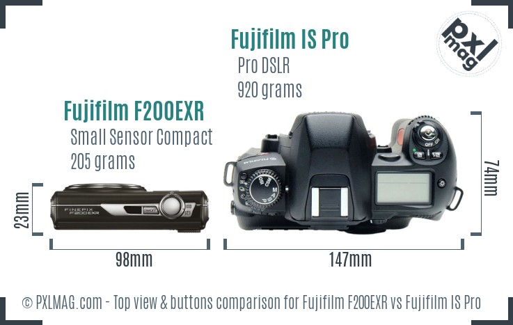 Fujifilm F200EXR vs Fujifilm IS Pro top view buttons comparison