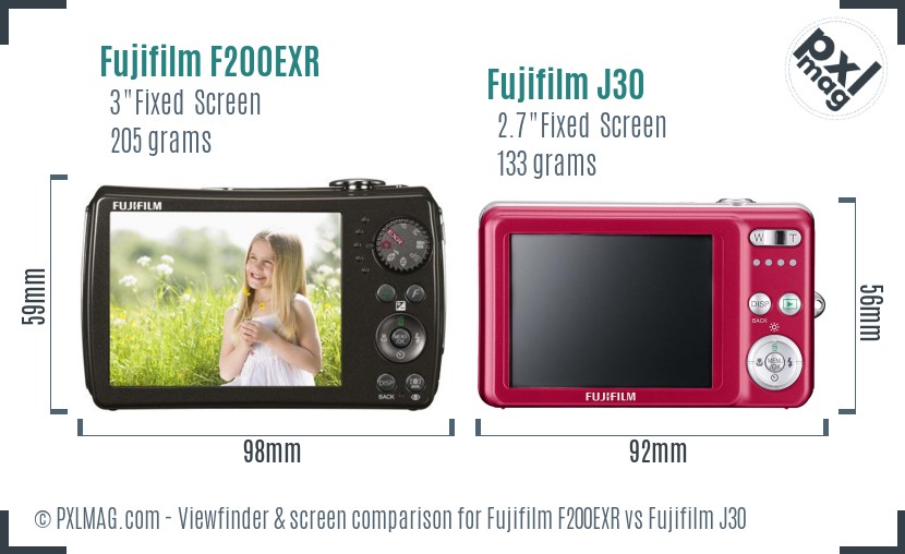 Fujifilm F200EXR vs Fujifilm J30 Screen and Viewfinder comparison