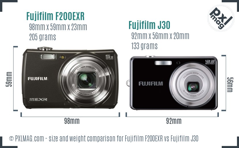Fujifilm F200EXR vs Fujifilm J30 size comparison Fujifilm F200EXR vs Fujifilm J30 size comparison