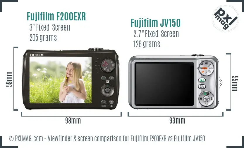 Fujifilm F200EXR vs Fujifilm JV150 Screen and Viewfinder comparison