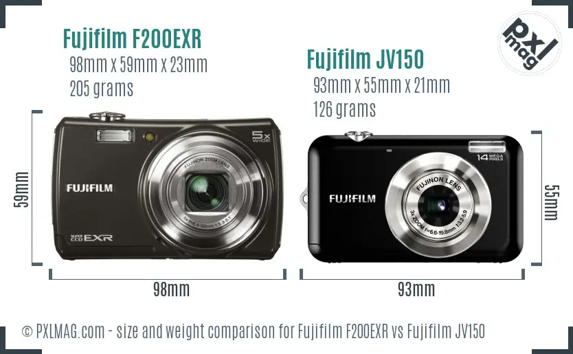 Fujifilm F200EXR vs Fujifilm JV150 size comparison