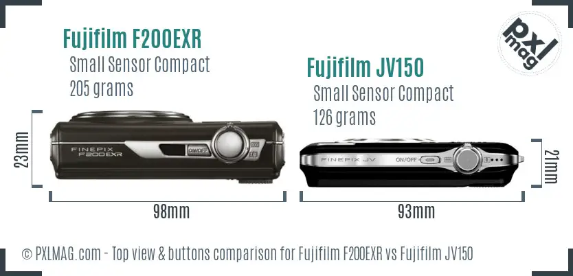 Fujifilm F200EXR vs Fujifilm JV150 top view buttons comparison
