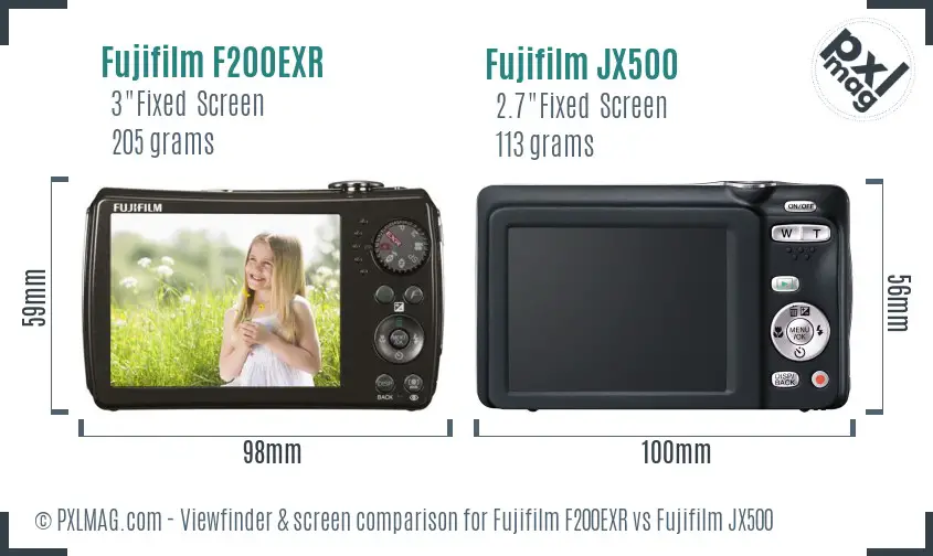 Fujifilm F200EXR vs Fujifilm JX500 Screen and Viewfinder comparison