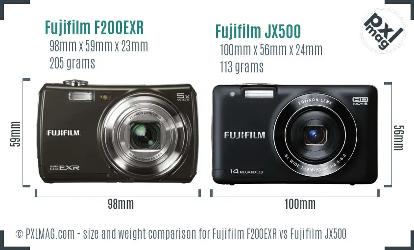 Fujifilm F200EXR vs Fujifilm JX500 size comparison