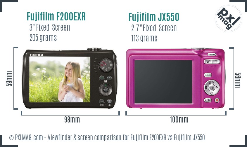 Fujifilm F200EXR vs Fujifilm JX550 Screen and Viewfinder comparison