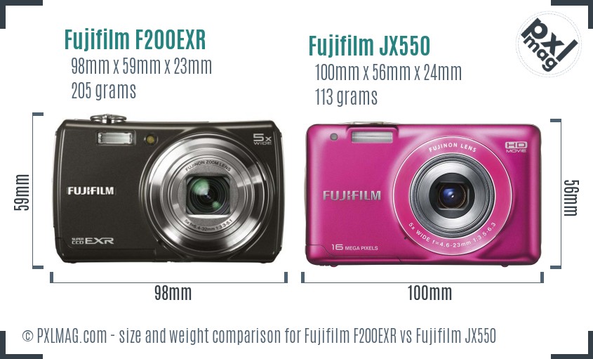 Fujifilm F200EXR vs Fujifilm JX550 size comparison Fujifilm F200EXR vs Fujifilm JX550 size comparison