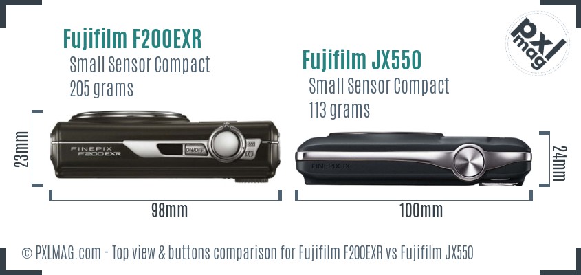 Fujifilm F200EXR vs Fujifilm JX550 top view buttons comparison