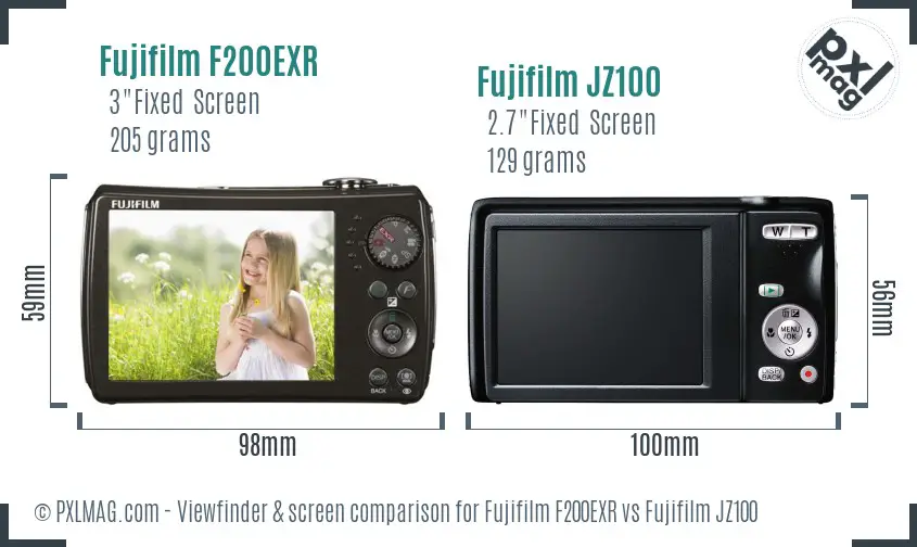 Fujifilm F200EXR vs Fujifilm JZ100 Screen and Viewfinder comparison